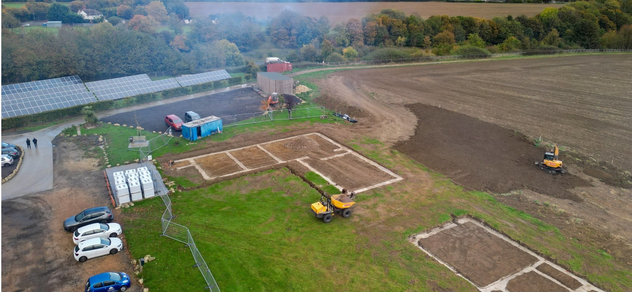 Aerial photo of the Breeze site at Evegate with the foundations marked out