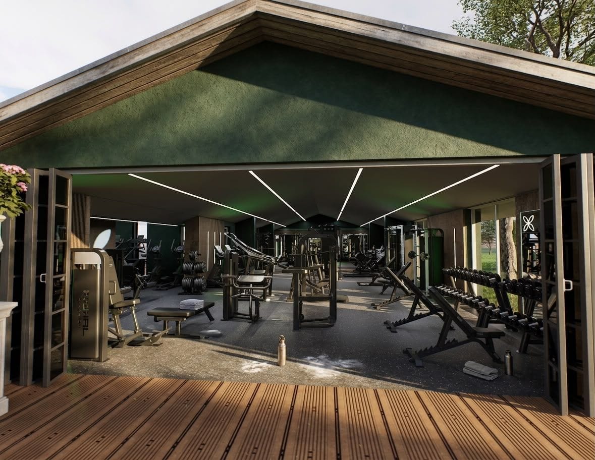 The gym opened to the deck through full-height bifold doors